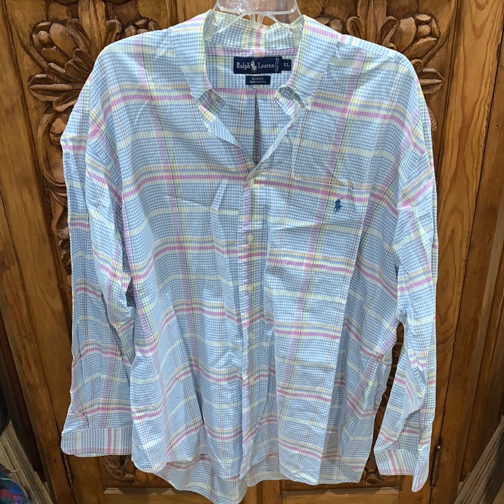 EUC Ralph Lauren spring plaid dress shirt size XL